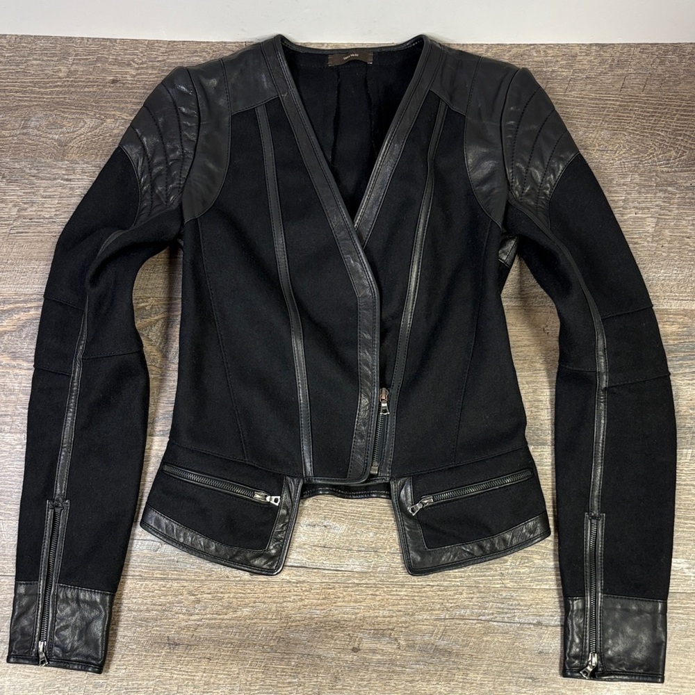 Vera Wang Black Moto Jacket – Leather Trim – Size S